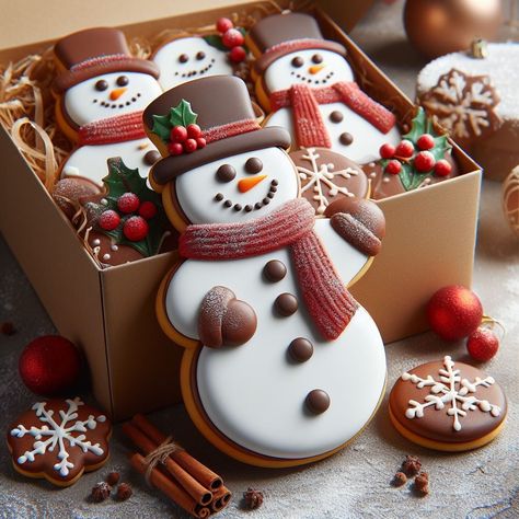 Santa Claus Cookies, Snowman Chocolate, Gingerbread House Ideas, Christmas Sugar Cookies Decorated, Nutella Cupcakes, Frosted Cookies, Christmas Cookie Box, Cute Christmas Cookies, Desserts Christmas