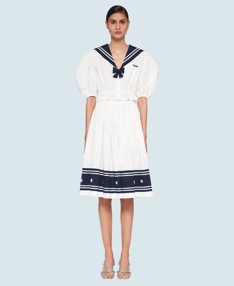 Miu Miu Sailor, Sailor Dress Women, Poplin Blouse, Sailor Fashion, Sailor Dress, Puffy Sleeves, Blouse Styles, Miu Miu, Online Boutique