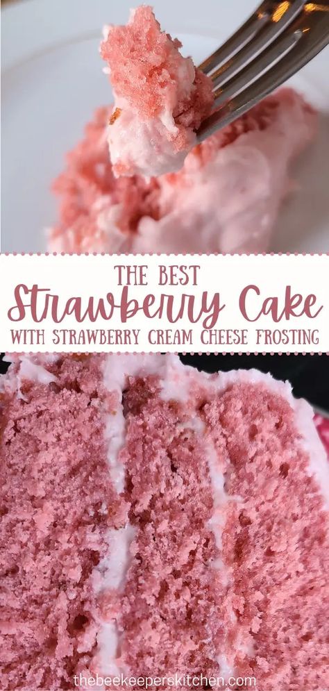 The Best Strawberry Cake - The Beekeepers Kitchen The Best Strawberry Cake, Best Strawberry Cake, Cookies Best, Strawberry Cream Cheese Frosting, Fruity Cake, Strawberry Cake Recipes, Moist Cake, Strawberry Cream Cheese, Strawberry Cream