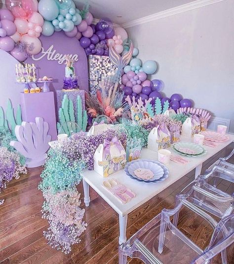 Event Planner Near Me on Instagram: “Magical setup by @balloonsbydina.⁠ ⁠ #eventplanner #eventdecor #partydecorations #balloondecor #eventplanning #partyideas #eventdesign…” Mermaid Decorations, Mermaid Themed Birthday Party, Ariel Birthday Party, Ariel Party, Mermaid Birthday Party Decorations, Birthday Party Planner, Mermaid Theme Birthday Party, Ariel Birthday, Mermaid Party Decorations