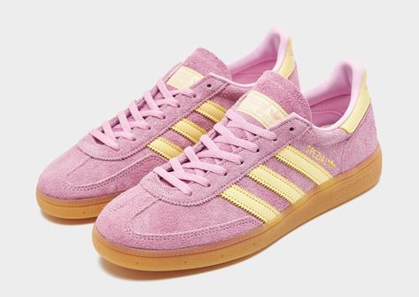 Purple adidas Originals Handball Spezial Women's - JD Sports Adidas Shoes Purple, Pink Spezial Adidas, Handball Spezial Shoes, Blue And Yellow Spezial Adidas, Adidas Handball Spezial Pink, Purple Adidas, Rose Adidas, Adidas Outfit Shoes, Shoe Wishlist