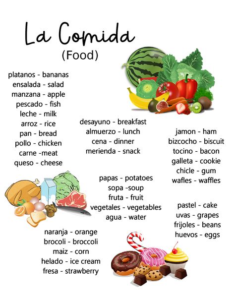 Food (SPANISH) ~ Anchor Chart * Jungle Academy Spanish Language Basics, Learn Spanish Apps, Teaching Colors In Spanish, Spanish 2 High Schools, Learning Mexican Spanish, Learn Mexican Spanish, How To Learn Spanish, Spanish Basics Learning, Spanish Language Learning Worksheets