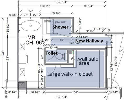 Master Suite Remodel New Layout for Larger Space | Sea Pointe Master Ensuite Layout Floor Plans, Ensuite Layout Floor Plans, Master Ensuite Layout, Ensuite Layout, Master Suite Layout, Marble Bathroom Design, Master Bath Layout, Bath Layout, Master Suite Design