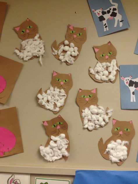 Meow!!!! pet week in classroom Cat craft Pet Artwork For Preschool, Domestic Animal Crafts Preschool, Pet Arts And Crafts Preschool, Cat Eyfs Activities, My Pet Crafts Preschool, Cat Kindergarten Craft, Veterinarian Art For Preschool, Pet Activity For Preschoolers, Kitten Craft Preschool