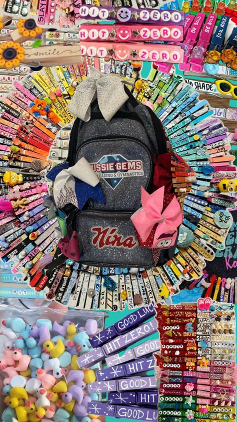 This collage is a bunch of photos including pegs and my own cheer bag Cheer Bag, Cheer Practice, Cheer Gifts, Cheer Dance, You Rock, Cheerleading, Gymnastics, Arts And Crafts, Collage