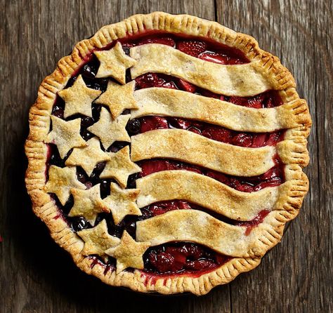 American Flag Cake Recipe | Land O’Lakes Fresh Berry Pie, Patriotic Pie, Pie Contest, American Flag Cake, Crescent Roll Pizza, Cheesy Breadsticks, Flag Cake, Blue Desserts, Almond Crusted