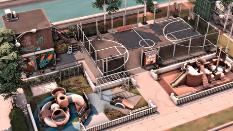 The Sims 4 Community Builds, Sims 4 Cc Trashy Furniture, Sims 4 Newcrest Save File, Newcrest Park Sims 4, No Cc Builds Sims 4, Sims 4 Lot No Cc, Sims Park Ideas, Park Sims 4 Cc, Sims 4 Community Garden