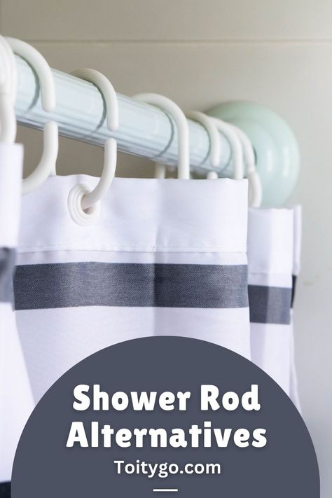 Shower Rod Alternatives Pvc Shower Curtain Rod, Shower Rods Ideas Bathroom, Diy Shower Rod, Shower Rods, Diy Shower, Shower Rod, Shower Curtain Rods, Curtain Ties, Curtain Rods