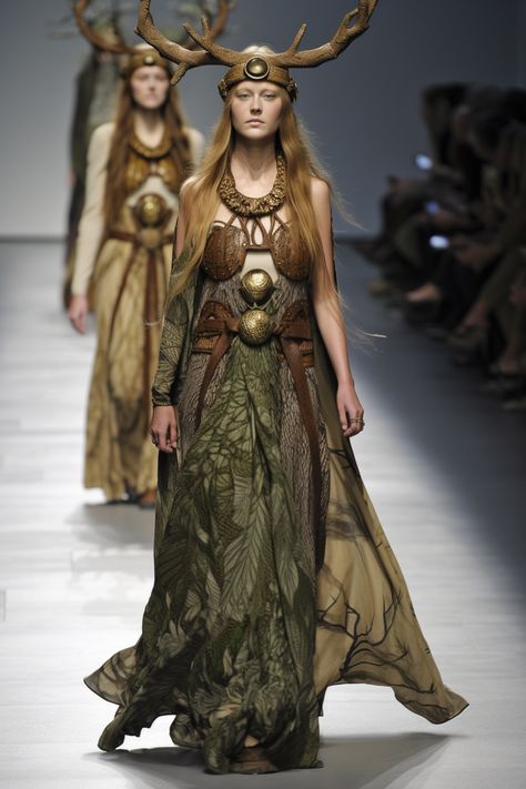 Fashion inspired by druid Druid Costume Female, Dryad Warrior, Modern Druid, Druid Costume, Fantasy World Ideas, Ancient Babylon, Arte Punk, World Ideas, Fantasy Costumes