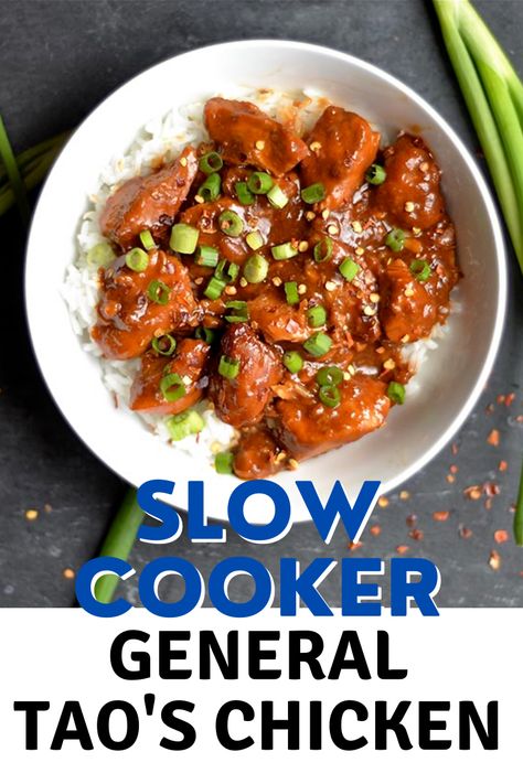 Crockpot General Tso Chicken Easy, Crockpot General Tso Chicken, General Tso Chicken Crockpot, Slow Cooker General Tso Chicken, General Taos Chicken, Asian Crockpot, Healthy General Tso Chicken, General Tao Chicken, Main Entree Recipes