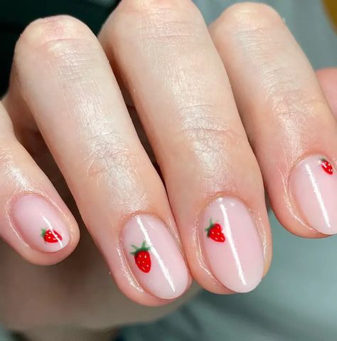 Strawberries And Cream Nails, Simple Strawberry Nails, Strawberry Manicure, Opi Strawberry Margarita, Opi Cajun Shrimp, Nail Ideas For Summer, Opi Alpine Snow, Opi Black, Strawberry Nail Art