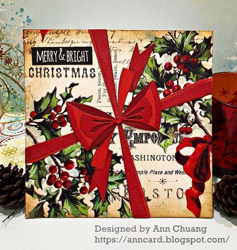 🇹🇼 Ann Chuang on Instagram: "I used Tim Holtz Sizzix Bowtied Colorize Thinlits Dies and Holly Collage Paper to make a Christmas gift card. I hope you like it. #timholtz #timholtzsizzix #sizzix #timholtzideology #collagepapers #stamperanonymous #christmas #christmascard #handmadecard" Tim Holtz Christmas 2023, Tim Holtz Yuletide Cards, Mintay Cards, Tim Holtz Holiday Sketchbook Cards, Sizzix Christmas 2021, Tim Holtz Bowtied Colorize, Sizzix Christmas Cards 2021, Tim Holtz Yuletide Colorize, Marianne Design Cards