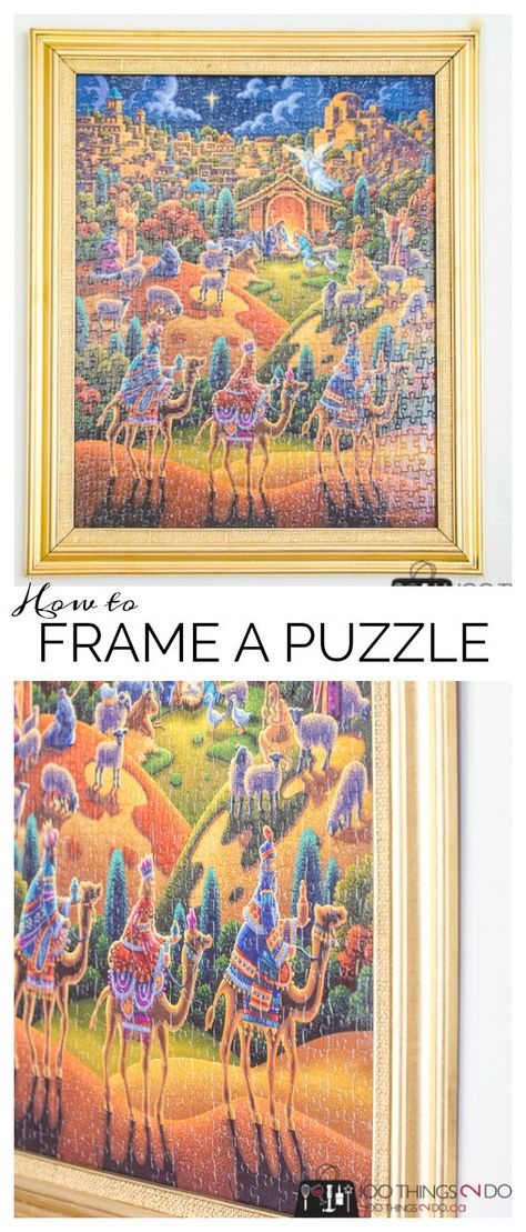 How to frame a puzzle, framing a puzzle, preserving a puzzle, puzzle wall art Frame A Puzzle, Puzzle Piece Picture Frames, Puzzle Wall Art, Puzzle Picture Frame, Puzzle Wall, Puzzle Decor, Dining Wall Decor, Puzzle Storage, Puzzle Frame