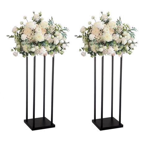 PRICES MAY VARY. ELEGANT STANDS: Flower is not included. Package includes 2 sets flower stand with black finishing, size: 8''x 8''x 24", this centerpieces for wedding has a modern rectangle shape, which ensures the force evenly and allows the flower rack a large bearing capacity. SOLID CONSTRUCTION: Made of high-quality steel material, baking varnish for anti-rust & durable. The event centerpieces are non-deformation. EFFORTLESS INSTALL: This wedding centerpieces for tables consist of several se Plant Stand Wedding, Easy Wedding Centerpieces, Matte Black Wedding, Black Metal Wedding, Ceremony Aisle Decor, Wedding Flower Stand, Black Wedding Flowers, Wedding Columns, Event Centerpieces