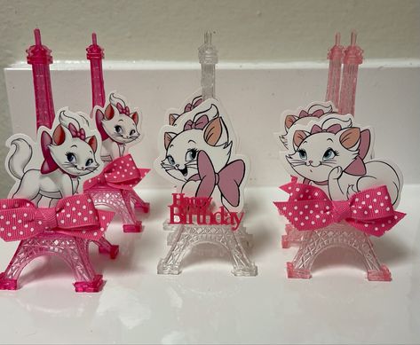 Marie Cat Centerpiece, Marie Aristocats Centerpieces, Marie Themed Birthday Party, Aristocats Centerpieces, Marie Aristocats Birthday Party, Aristocats Birthday, Aristocats Party, Christening Themes, Cat Themed Birthday Party