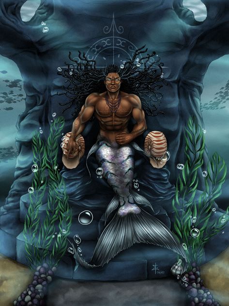 ArtStation - Olokun, Erick Knupp Olokun Orisha, Black Mermaids, Orishas Yoruba, African Mythology, African American History Facts, Bottom Of The Sea, African Goddess, Dog Quotes Love, Bodies Of Water