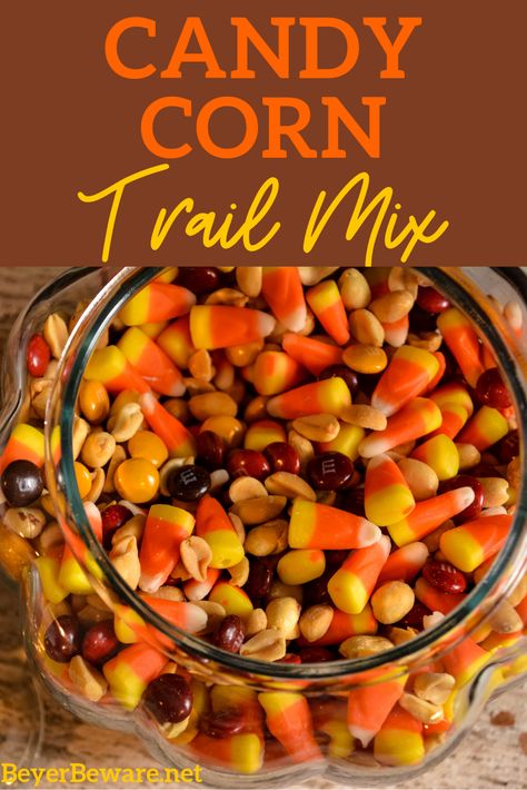 Candy Corn Trail Mix Halloween Party, Trail Mix Snack Bar, Harvest Mix Candy Corn, Fall Snack Mixes Candy Corn, Fall Candy Corn Snack, Peanuts And Candy Corn Recipe, Candy Corn Peanuts M&m, Fall Candy Mixture, Fall Trail Mix Ideas Nut Free