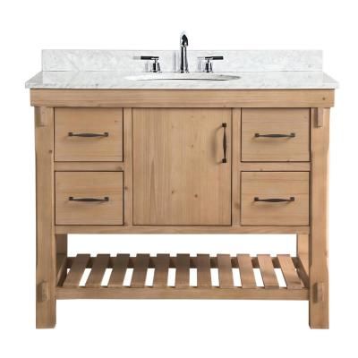 Marina 42 in. Single Vanity in Driftwood with Marble Vanity Top in Carrara White 42 Inch Vanity, Vanity Space, Quartz Vanity, Farmhouse Bathroom Vanity, Quartz Vanity Tops, Wood Bathroom Vanity, Marble Vanity, Marble Countertop, Marble Vanity Tops