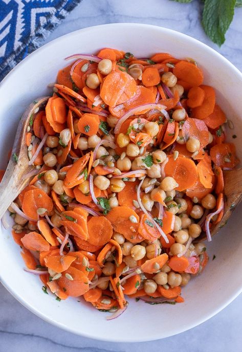 Simple Carrot Salad, Moroccan Carrot And Chickpea Salad, Salad Dressing Recipes Vinaigrette, Easter Side Dish, Maple Dressing, Snap Pea Salad, Carrot Salad Recipes, Roasted Carrots Recipe, Easter Side Dishes