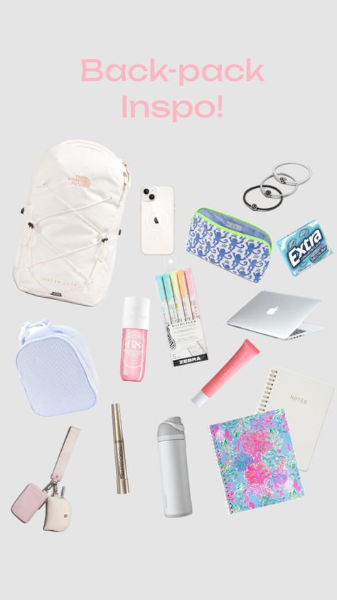 Back-pack inspo! Filled with things you might need during the school day!!! Backpack Essentials, 1st Day Of School, 1st Day, What To Pack, School Bag, School Days, The School, School Stuff, Backpacks