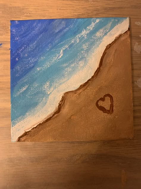 Beachy Aesthetic Painting Easy, Ideas To Paint On A Canvas, Beach Simple Painting, Easy Painting Ideas Beach, Easy Paintings Beach, Ocean Themed Paintings Easy, Easy Landscapes To Paint, Diy Small Canvas Art, Guash Paint Ideas