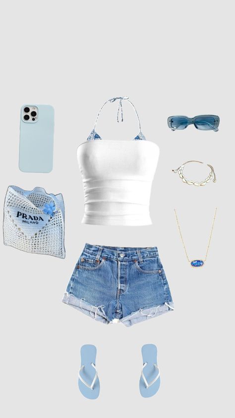 beach cute outfit!!!☀️💙😚 Outfits Ideas For The Beach, Beach Outfit Not Revealing, Cute Summer Outfits For The Beach, Beach Outfits For School, Beach Fit Aesthetic, Beachy Summer Outfits Casual, Holiday Beach Outfits, Outfits For Summer 2024, Cute Vacation Outfits Tropical