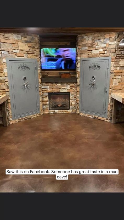 Saw this on Facebook. Someone has great taste in a man cave! | Hunting room, Man cave home bar, Safe room Home Armory Room, Hunting Room Design, Armory Room, Vault Room, Man Cave Room, Secret Safe, Hunting Room, Trophy Rooms, Lakefront Property