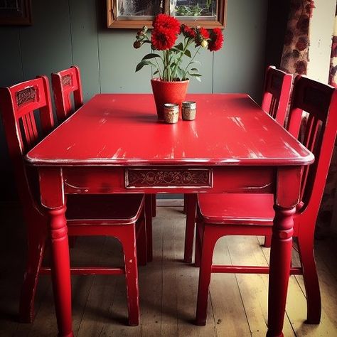 Dishfunctional Designs: Vintage Red Painted Furniture For Valentine's Day Red Dining Table, Red Painted Furniture, Diner Table, Upcycle Repurpose, Paint Projects, Painting Projects, Dinner Table, Repurpose, Painted Furniture