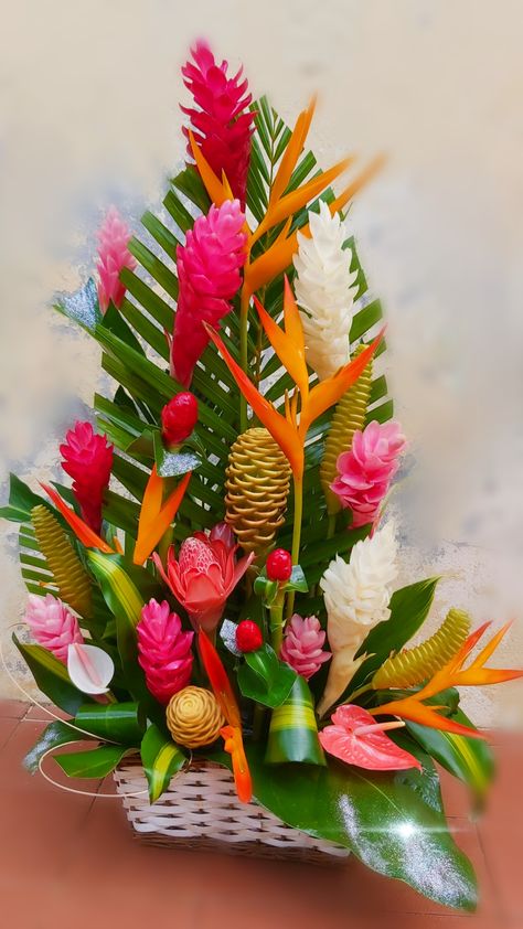 Hawaiian Flower Arrangements, Flowers Arrangements Ideas, Tropical Glam, Tropical Floral Arrangements, Tropical Flower Arrangements, Church Flower Arrangements, Flower Store, Flowers Arrangements, Reception Flowers