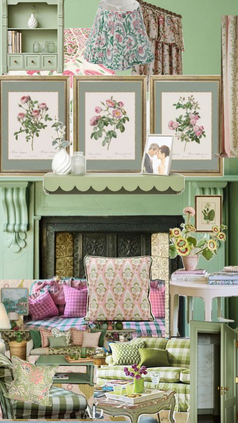 Pink and Green living room Pink And Green Living Room, Green Living Room, Pink Couch, Pink Living Room, Country Decorating, Green Sofa, Living Room Green, French Country Decorating, Green And Pink