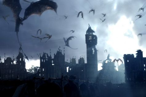 Dragons over London (Reign of Fire) Reign Of Fire Dragon, Dragon Stories, Reign Of Fire, Nerd Core, Festival Of The Dead, Scorched Earth, Here Be Dragons, Dragon's Lair, Demotivational Posters