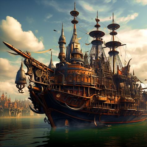 #steampunk #ocean #ships #shipyard #oilpainting #watercolorpainting #digitalpainting #digitalart #art #artwork City Ship Fantasy Art, Shipyard Concept Art, Steampunk Ocean, Shipwreck Cove, Fantasy Ship, Fairytale Kingdom, Fantasy Ships, Steampunk Ship, Pirate Ship Art