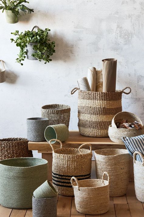 Hand woven baskets (Jute, Corn, Bamnoo) from texxture Rope Baskets, Jute Hanging, Jute Basket, Decorative Basket, Plant Basket, Household Organization, Rope Basket, Large Baskets, Braided Rope