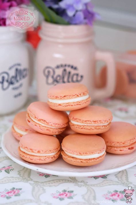 Rose Water Macaron | Bear Naked Food Macarons Chocolate, Tapioca Starch, Buttercream Filling, Macaron Recipe, Water Recipes, Chocolate Cream, The Egg, Egg Whites, Sweet Savory