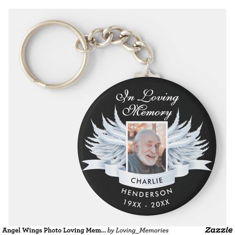 Angel Wings Photo Loving Memory Funeral/Memorial Keychain Memorial Keychain, Round Tags, Diy Craft Tutorials, Custom Candles, Loving Memory, Photo Memories, Wedding Memorial, Memorial Keepsakes, Slate Gray