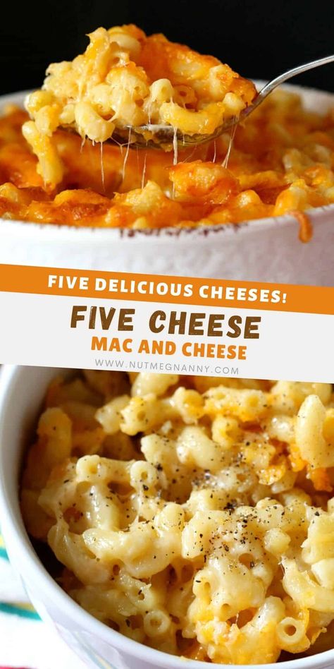 This five-cheese mac and cheese is the perfect cheesy dish! Packed with a mix of 5 kinds of cheese it's a perfect side dish or carb-loaded main course! Max And Cheese Homemade, Mixed Cheese Mac And Cheese, Stringy Mac And Cheese Recipe, Six Cheese Mac And Cheese, 5 Cheese Mac And Cheese Baked, Multi Cheese Mac And Cheese, Max And Cheese Recipes Baked, 3 Cheese Mac And Cheese Recipe, 3 Cheese Mac N Cheese