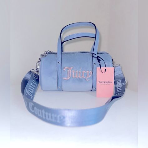 Juicy Couture Barrel Bag Brand New Color Slate Blue Queen Of Everything Mini Barrel Britney Spears Pictures, Blue Queen, Prom Eye Makeup, Luxury Bags Collection, Queen Of Everything, Pink Stuff, Casual Preppy Outfits, Barrel Bag, Blue Purse