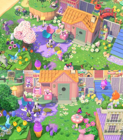 Animal Crossing Dreamcore, Acnh Kidcore House Exterior Ideas, Dreamcore Animal Crossing, Rainbow Acnh Island, Pastel Kidcore Animal Crossing, Animal Crossing Island Inspiration Kidcore, Acne Museum Ideas, Acnh Kidcore Entrance, Anch Kidcore