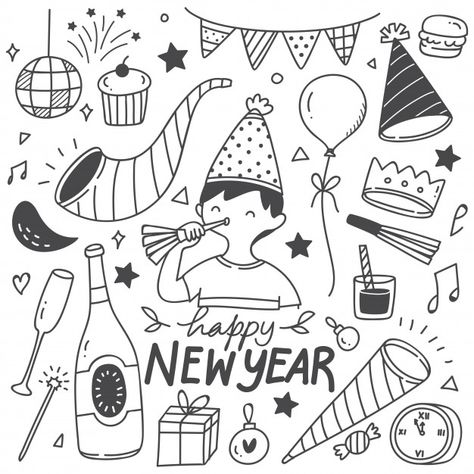 New Year Related Drawings, New Year Drawings Ideas, Diy New Years Cards, New Years Doodles, New Years Drawings, Happy New Year Card Diy, Happy New Year Drawing Ideas, New Year Doodles, New Year Drawing Ideas