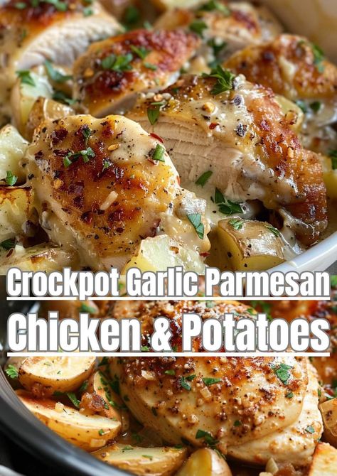 Crockpot Garlic Parmesan Chicken, Garlic Parmesan Chicken And Potatoes, Easy Cajun Chicken Pasta, Parmesan Chicken And Potatoes, Potatoes Crockpot, Crockpot Chicken Parmesan, Baked Garlic Parmesan Chicken, Garlic Chicken Pasta, Crock Pot Potatoes