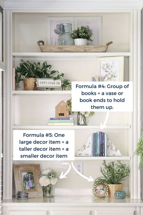 Bookshelf Staging, Bookshelf Styling Living Room, Shelf Decorating, Styling Bookshelves, Office Organizing, Bookshelf Ideas, Built In Shelves Living Room, Shelf Decor Living Room, Fireplace Shelves