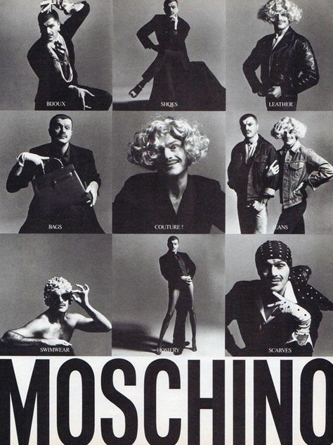 Franco Moschino stars in his own campaign Moschino Campaign, Moschino Fashion, Franco Moschino, Plakat Design, Moschino Cheap And Chic, Fashion Magazines, Fashion Revolution, Jeremy Scott, Fashion Advertising