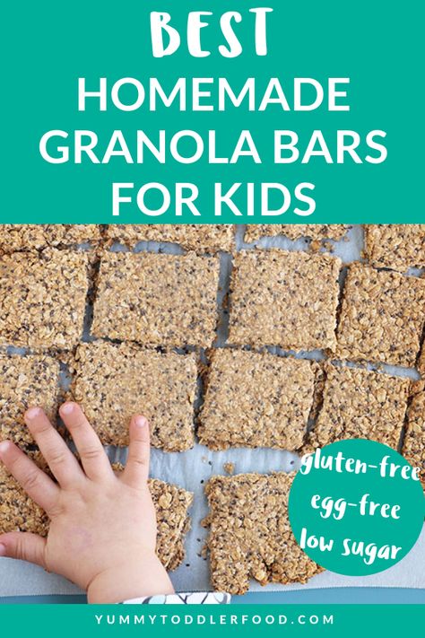 With just a few simple ingredients, you can make a healthy snack for the kids—or an on-the-go breakfast! #glutenfree #toddlerfood #toddlersnack #kidssnack Toddler Granola Bars Healthy, Homemade Fruit Bars Kids, Homemade Granola Bars For Kids, Baby Granola Bars, Blw Granola Bars, Healthy Granola Bars For Kids, Granola Bars For Toddlers, Toddler Granola Bars, Easy Homemade Granola Bars