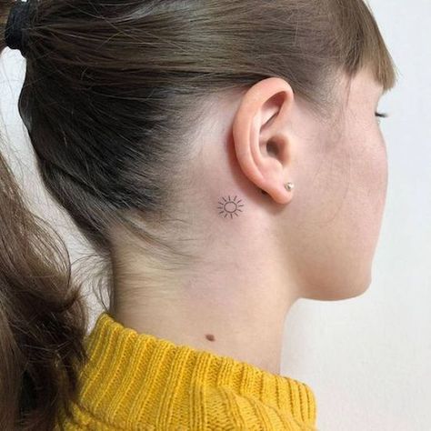 Sun Tattoo Behind The Ear, Behind The Ear Sun Tattoo, Sun Ear Tattoo, Sun Behind Ear Tattoo, Sun Tattoo Behind Ear, Tiny Sun Tattoo, Behind The Ear Tattoos, Tattoo Sonne, Matching Friend Tattoos