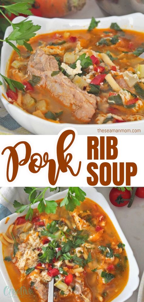 Pork Rib Meat Recipes Leftover, Pork Rib Stew Recipe, Rib Soup Recipe, Pork Rib Soup, Boneless Country Style Pork Ribs, Country Pork Ribs, Soup Pork, Ribs Soup, Soup With Noodles