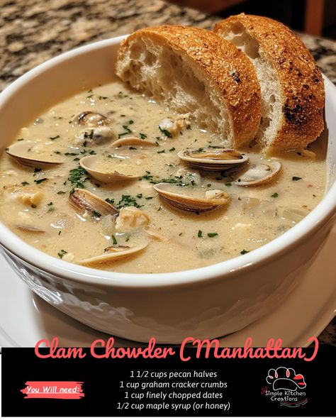 Craving a warm and comforting bowl of clam chowder? Try this flavorful Manhattan version filled with tender clams, hearty vegetables, and a savory tomato broth. Perfect for cozy nights in or a delicious lunch option. Get the recipe now! #clamchowder #souplover #seafoodrecipe #foodiehaven #comfortfood Manhattan Clam Chowder Recipe, Copycat Olive Garden Alfredo, Fried Chicken Batter, Manhattan Clam Chowder, Clam Chowder Recipe, Chicken Batter, Zucchini Soup, Chowder Recipe, Grilled Teriyaki Chicken