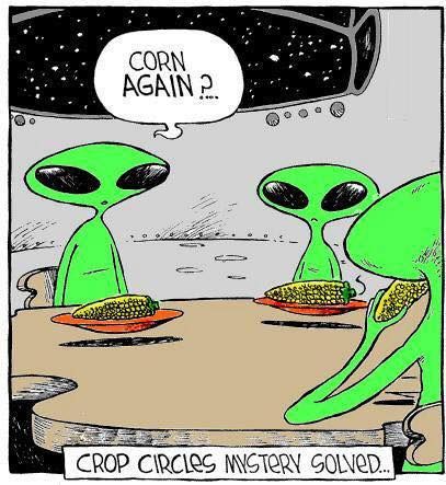 The Truth Is Out There Alien Humor, Speed Bump Comic, Aliens Funny, Crop Circles, Joke Of The Day, Science Humor, Cartoon Jokes, Funny Cartoons, Bones Funny