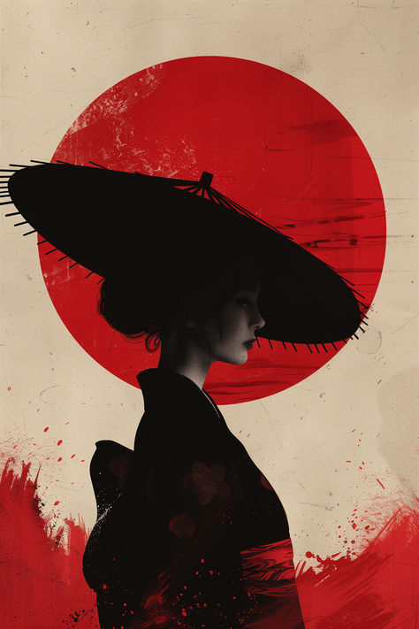 Immerse yourself in the beauty of Japanese culture with this striking poster featuring the silhouette of a geisha against a vivid red sun background. This modern art print captures the elegance and mystery of traditional Japanese aesthetics, making it a perfect addition to any home or office decor.  #JapaneseArt #GeishaSilhouette #RedSun #ArtPrint #HomeDecor #OfficeDecor #JapaneseCulture #ElegantPoster #CulturalArt #WallArt #AsianAesthetic #HighQualityPrint #JapaneseDecor Japan Aesthetic Poster, Traditional Japanese Aesthetic Red, Modern Japanese Aesthetic, Geisha Aesthetic, Japanese Silhouette, Old Japanese Art, Anime Wall Decor, Japanese Culture Art, Japanese Posters