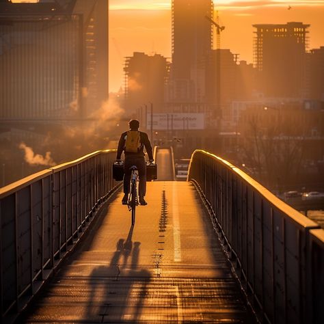 Sunrise Cycling Commute: The warm glow of sunrise paints the city as a cyclist enjoys the tranquil morning commute. #sunrise #cycling #commute #morning #city #aiart #aiphoto #stockcake ⬇️ Download and 📝 Prompt 👉 https://ayr.app/l/mdAK Morning City, Fox Wedding, Sunrise Painting, Pink Ocean, Morning Commute, Image Downloads, Terms Of Service, Free Photos, Free Stock Photos