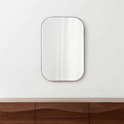 Edge Black Rounded Rectangle 36"x24" Wall Mirror + Reviews | Crate & Barrel Scandi Mid Century, Rounded Rectangle Mirror, Master Bath Mirror, Arch Floor Mirror, Arch Wall Mirror, Minimalist Mirrors, Mid Century Classic, Bathroom Redecorating, Dorm Shopping